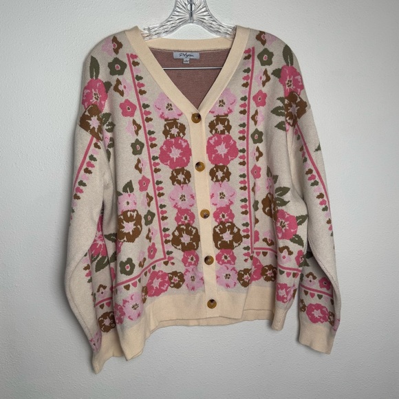 Polagram Sweaters - Polagram Pink and Brown Floral Grandma Cottagecore Cardigan Sweater